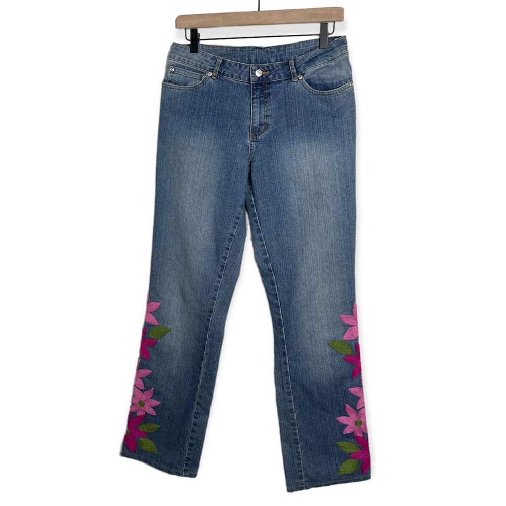 Vintage Lilly Pulitzer Y2K Funky Floral Embroidered Straight Jeans Size 6 - Picture 1 of 16